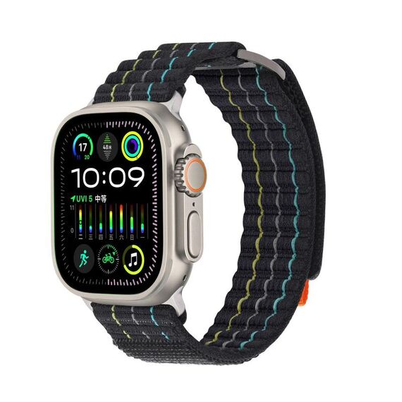 Per Apple Watch 46mm / 49mm / 45mm / 44mm Kalebol Cinturino sportivo in nylon a doppia sezione (nero)
