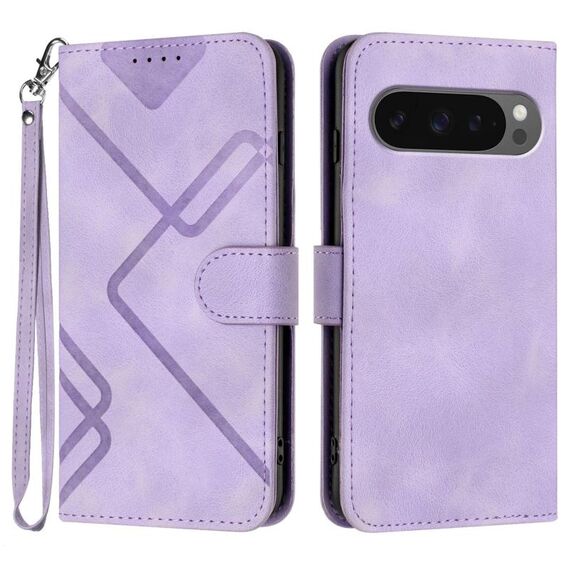 Per Google Pixel 10 Pro XL Custodia per telefono in pelle con motivo a linee (viola chiaro)