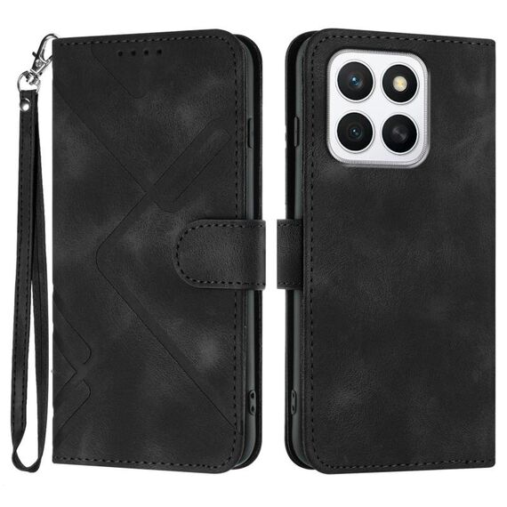 Per Honor X8c 4G Custodia per telefono in pelle con motivo a linee (nero)