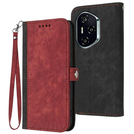 Custodia in pelle con cinturino a doppia piega e fibbia laterale per Honor 400 (rosso)