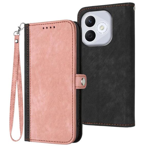 Custodia in pelle con cinturino a doppia piega e fibbia laterale per Honor 400 Lite (rosa)