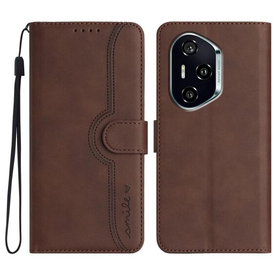 Custodia in pelle con motivo a cuore per Honor 400 (marrone)