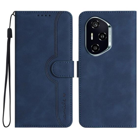 Custodia in pelle con motivo a cuore per Honor 400 (blu reale)