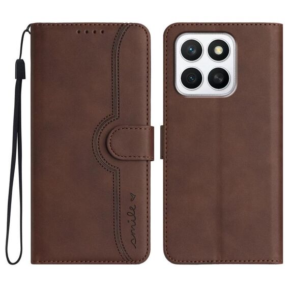 Per Honor X8c 4G Custodia in pelle con motivo a cuore (marrone)