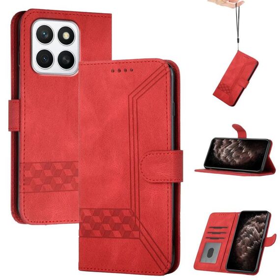 Custodia per telefono in pelle Flip Cubic Skin Feel per Honor X8c 4G (rosso)