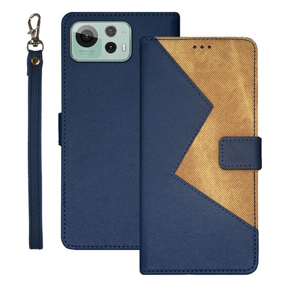 Per Asus Zenfone 12 Ultra idewei Custodia per telefono in pelle bicolore con cuciture (blu)