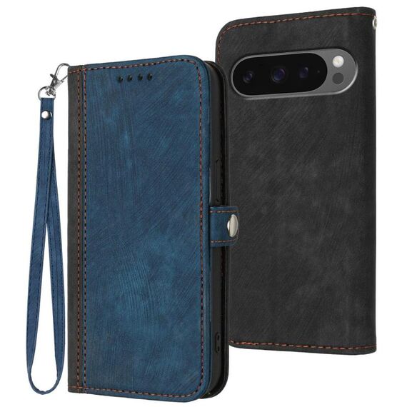 Per Google Pixel 10 / Pixel 10 Pro Custodia per telefono in pelle con cinturino a doppia piega e fibbia laterale (blu reale)