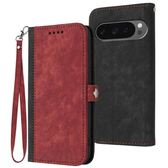 Per Google Pixel 10 / Pixel 10 Pro Custodia per telefono in pelle con cinturino a doppia piega e fibbia laterale (rosso)