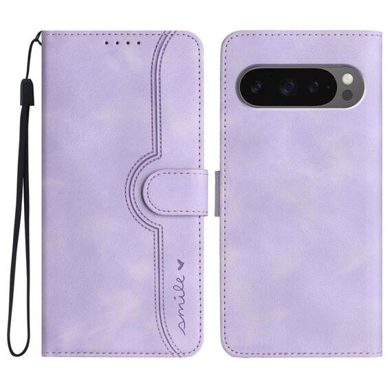 Per Google Pixel 10 / Pixel 10 Pro Custodia per telefono in pelle con motivo a cuore (viola)