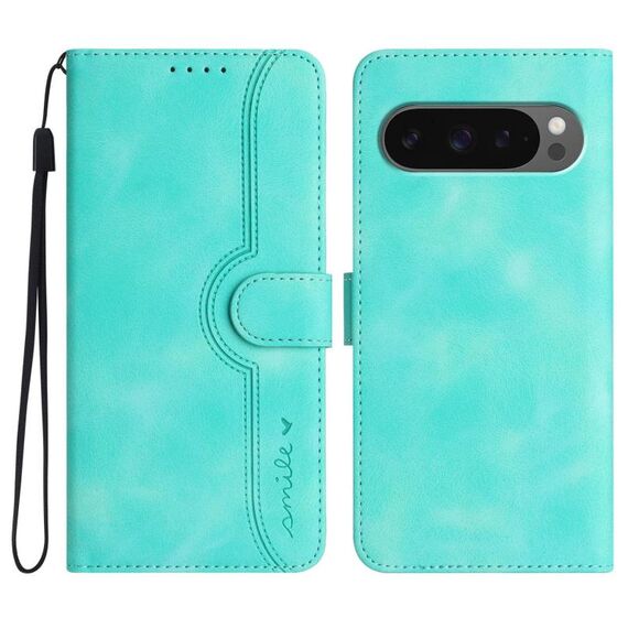 Per Google Pixel 10 / Pixel 10 Pro Custodia per telefono in pelle con motivo a cuore (azzurro chiaro)