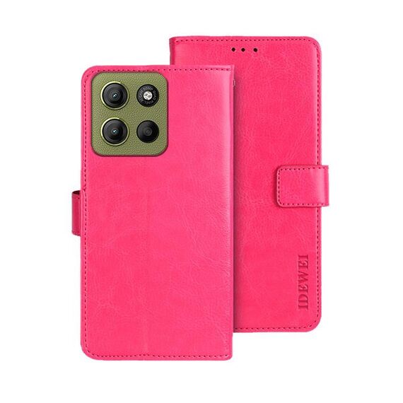Per Motorola Moto G15 Power idewei Crazy Horse Texture Custodia in pelle per telefono (rosso rosa)