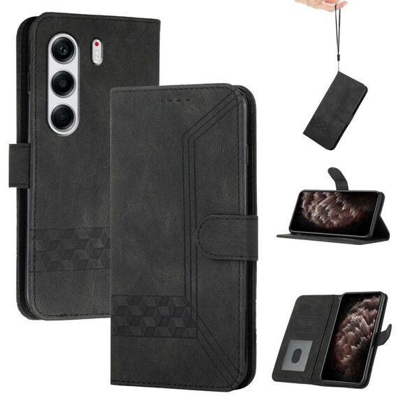Per Tecno Camon 40 Pro 4G Custodia in pelle con chiusura a scatto Cubic Skin Feel (nero)