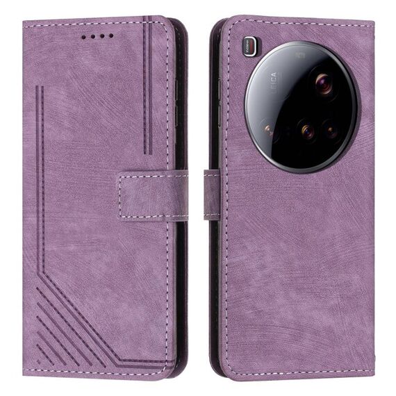 Per Xiaomi 15 Custodia in pelle con motivo a strisce Ultra Skin Feel con cordino (viola)
