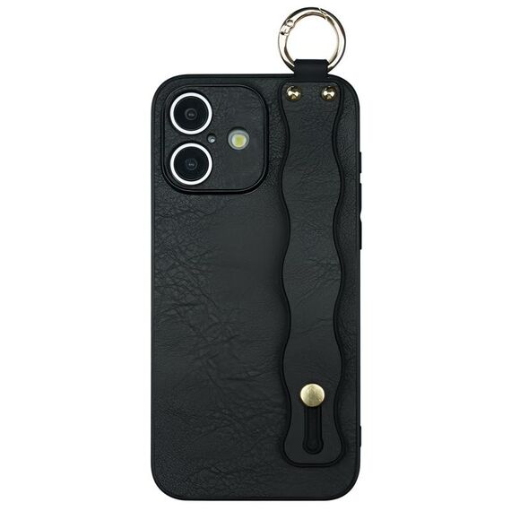 Per iPhone 16 Custodia per telefono in TPU con supporto per cinturino ondulato (nero)