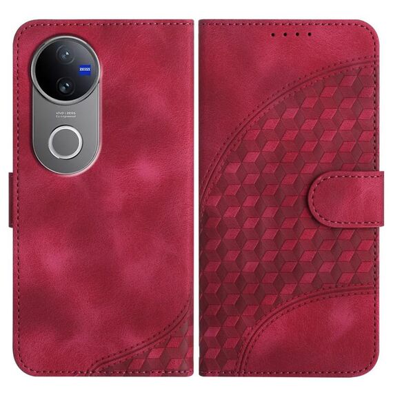 Per vivo V50 Custodia in pelle con motivo a testa di elefante in rilievo e cordino (rosso rosa)