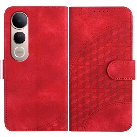Per vivo V50 Lite 4G / 5G Custodia in pelle con motivo a testa di elefante in rilievo con cordino (rosso)