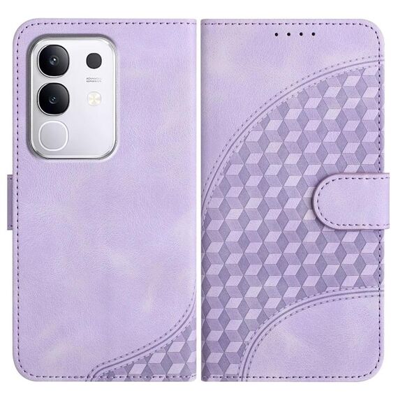 Per vivo Y29 4G Custodia in pelle con motivo a testa di elefante in rilievo con cordino (viola chiaro)