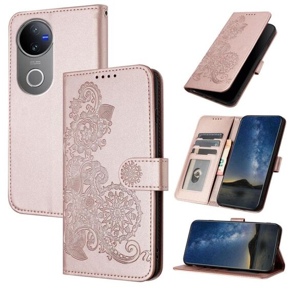 Per vivo V50 Datura Flower Embossed Flip Custodia in Pelle per Telefono (Oro Rosa)
