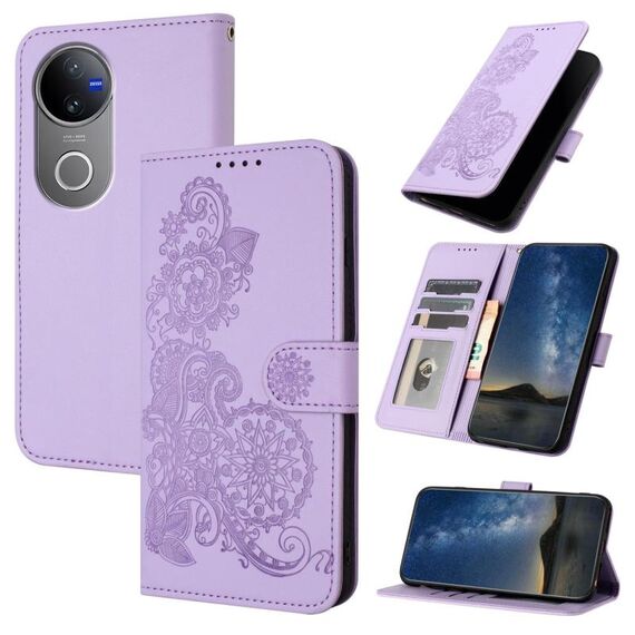 Per vivo V50 Datura Flower Custodia in pelle con motivo a flip (viola)