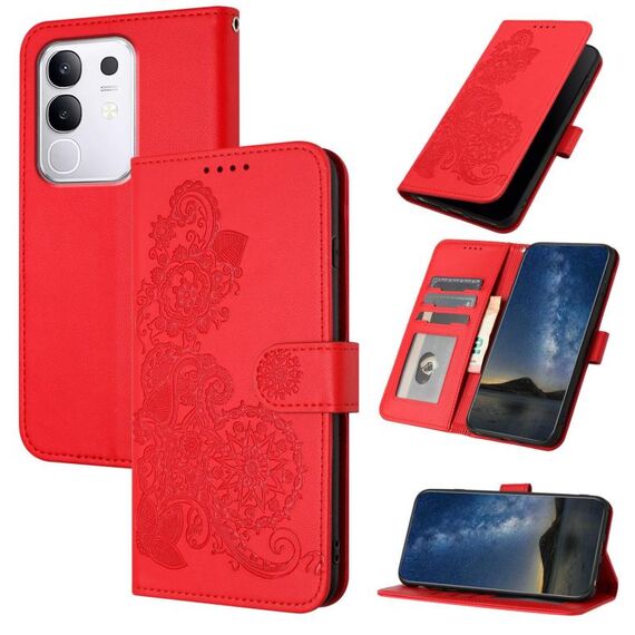 Per vivo Y29 4G Datura Flower Custodia in pelle con motivo a flip (rosso)