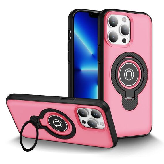 Per iPhone 13 Pro Max Custodia magnetica per telefono con supporto ad anello (rosa brillante)