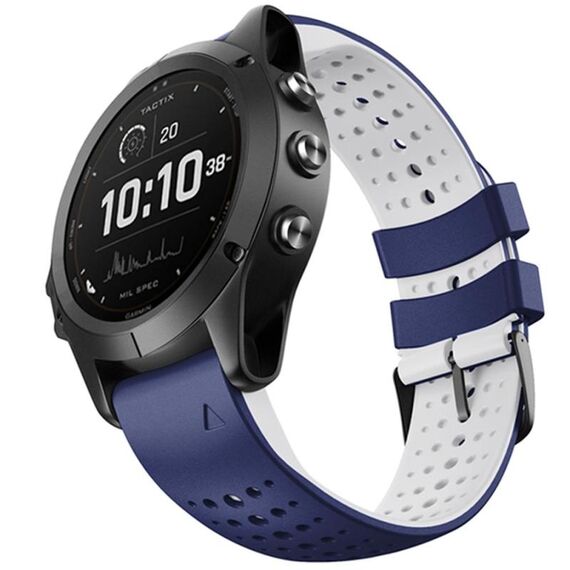 Per Garmin QuickFit 22mm Kalebol Cinturino in silicone traspirante bicolore (blu bianco)
