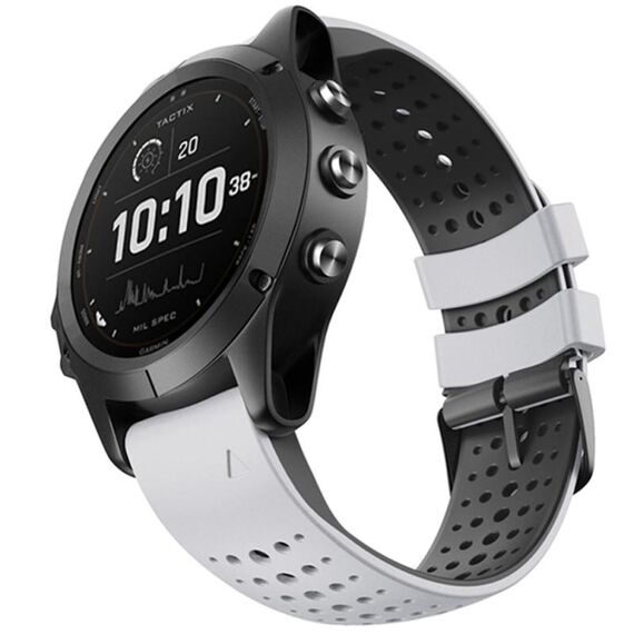 Per Garmin QuickFit 26mm Kalebol Cinturino in silicone traspirante bicolore (bianco nero)