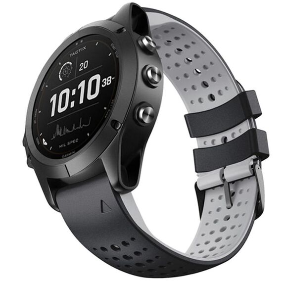 Per Garmin QuickFit 26mm Kalebol Cinturino in silicone traspirante bicolore (nero grigio)