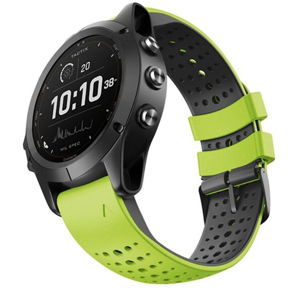 Per Garmin QuickFit 26mm Kalebol Cinturino in silicone traspirante bicolore (verde nero)
