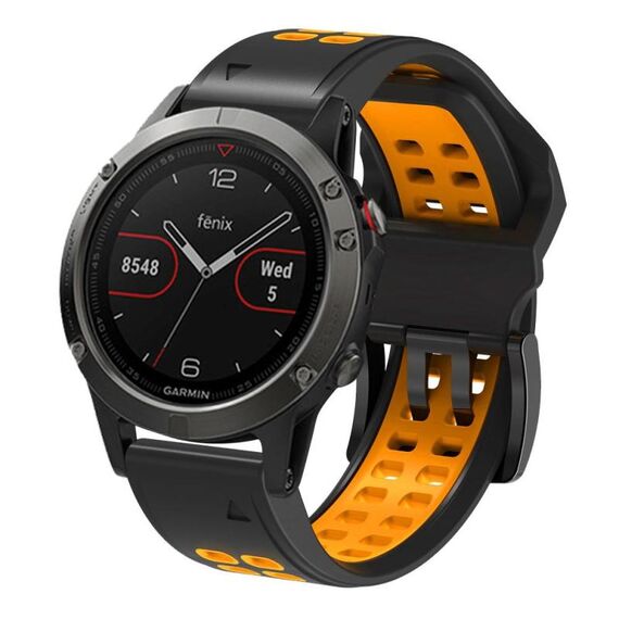 Per Garmin QuickFit 22mm Kalebol Tow Row Holes Cinturino in silicone per orologio (nero arancione)