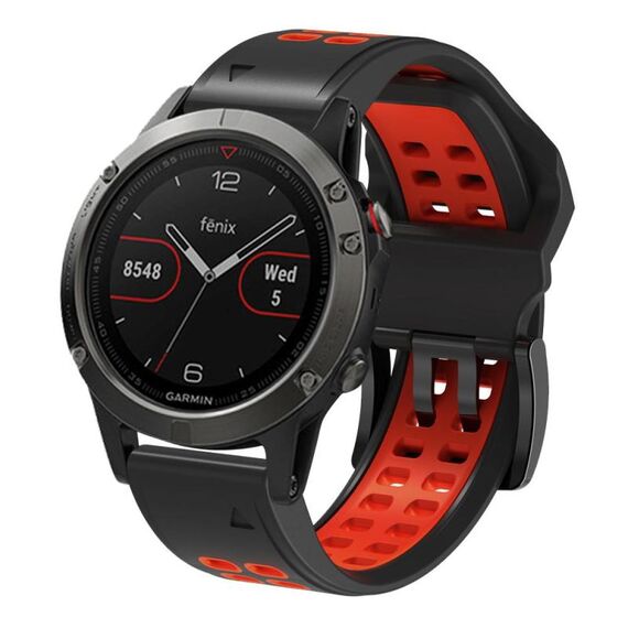 Per Garmin QuickFit 22mm Kalebol Tow Row Holes Cinturino in silicone per orologio (nero rosso)