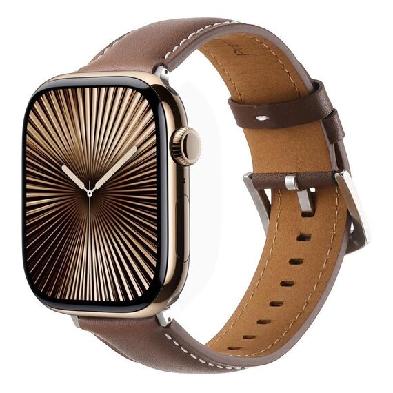 Per Apple Watch 42mm / 41mm / 40mm / 38mm Kalebol Plain Cinturino in Vera Pelle (Marrone Scuro)