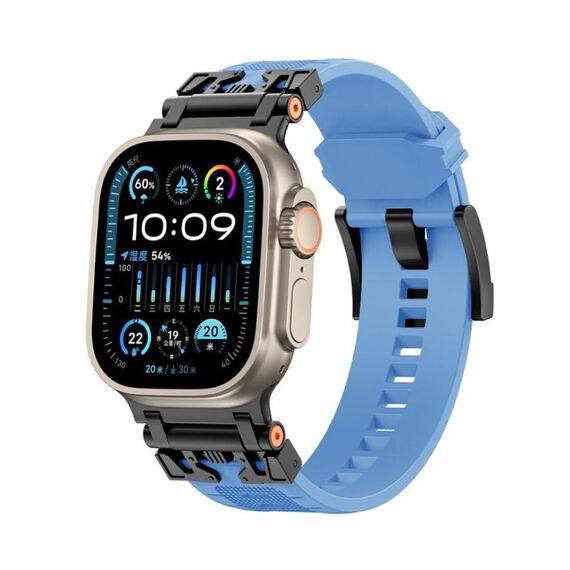 Per Apple Watch 46mm / 49mm / 45mm / 44mm Kalebol Armor TPU Watch Band (Nero Blu)