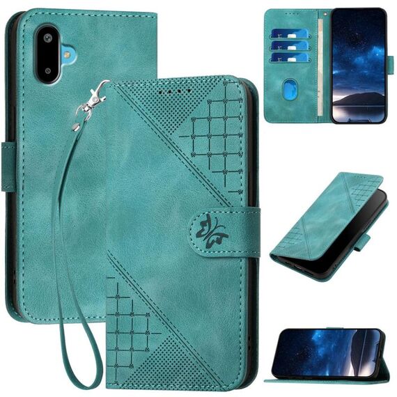 Per Samsung Galaxy F06 5G / M06 5G Custodia in pelle con motivo a farfalla in rilievo con cordino (azzurro chiaro)