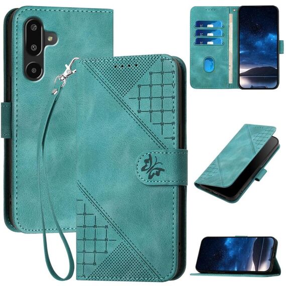 Per Samsung Galaxy F16 5G / M16 5G Custodia in pelle con motivo a farfalla in rilievo con cordino (azzurro chiaro)