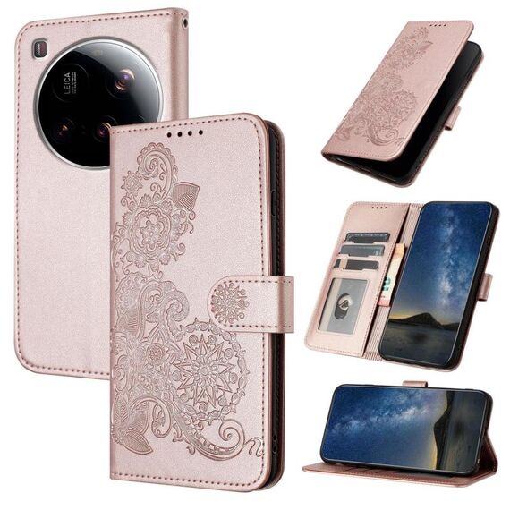 Per Xiaomi 15 Ultra Datura Flower Custodia in pelle con stampa flip (oro rosa)