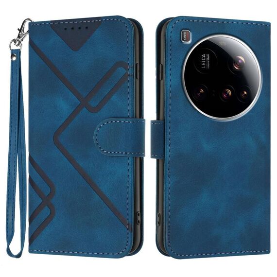 Per Xiaomi 15 Ultra Line Pattern Custodia in pelle con motivo Skin Feel (blu reale)