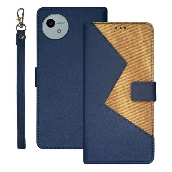 Per Sharp Aquos wish4 idewei Custodia per telefono in pelle con cuciture bicolore (blu)
