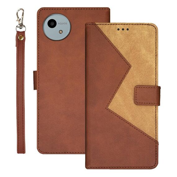 Per Sharp Aquos wish4 idewei Custodia per telefono in pelle con cuciture bicolore (marrone)