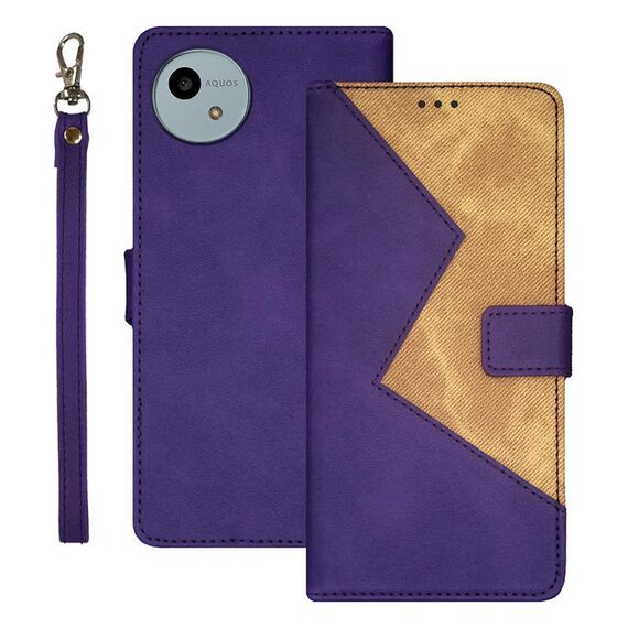 Per Sharp Aquos wish4 idewei Custodia per telefono in pelle con cuciture bicolore (viola)