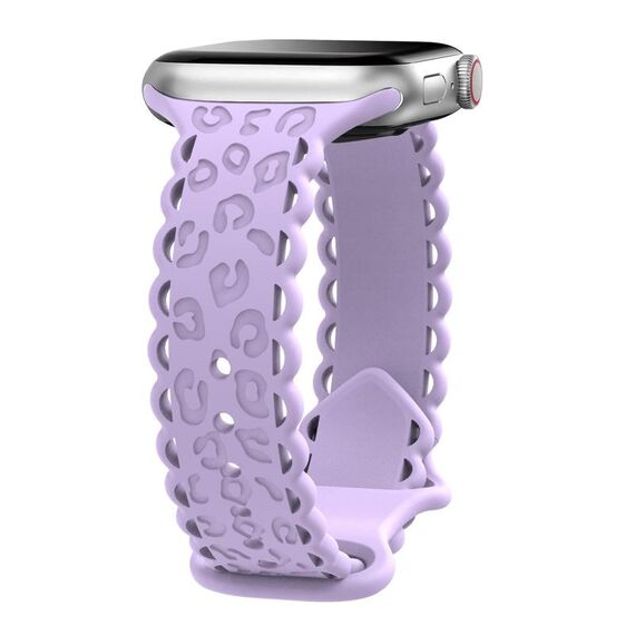 Per Apple Watch 46mm / 49mm / 45mm / 44mm Cinturino in silicone con incisione laser leopardata (viola chiaro)