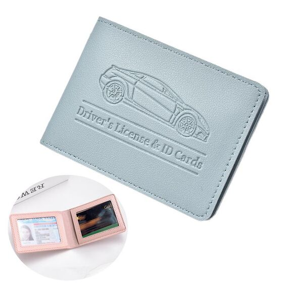 Porta carte di credito con patente di guida multi-card, in pelle, per donna, con custodia protettiva, specifiche: 2 slot per carte (blu)