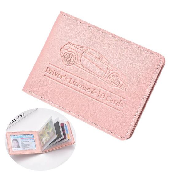 Porta carte di credito con patente di guida multi-card, in pelle, per donne, con custodia protettiva, specifiche: 6 slot per carte (rosa)
