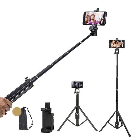 YUNTENG 1688L 16,5-77 pollici telefono fotocamera selfie bastone treppiede con telecomando Bluetooth (nero)