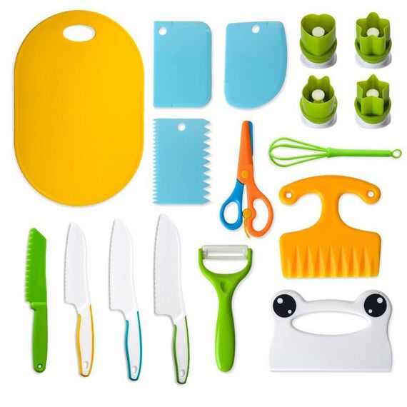 17 in 1 Set di coltelli da cucina in plastica per bambini, utensili da cucina fai da te per bambini