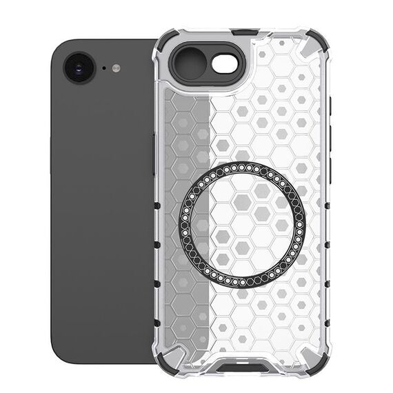 Per iPhone 16e Custodia antiurto con anello magnetico a nido d'ape (bianco)