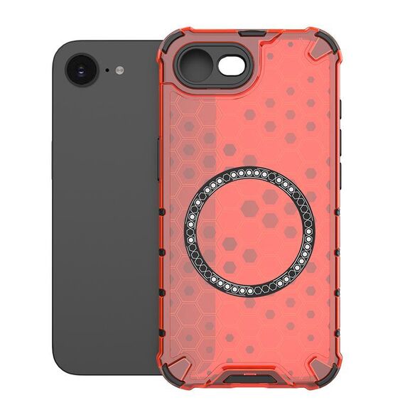 Per iPhone 16e Custodia antiurto con anello magnetico a nido d'ape (rosso)