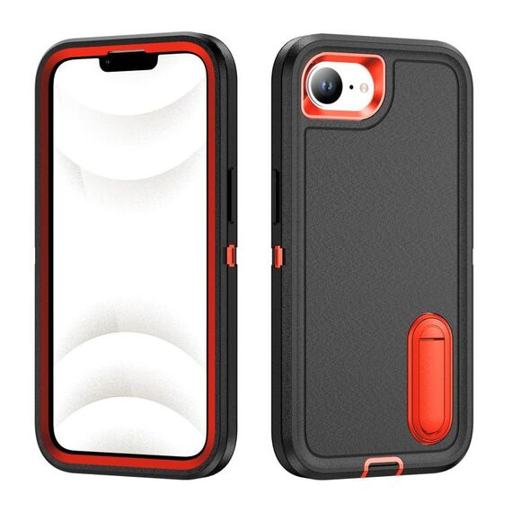 Per iPhone 16e Custodia per telefono in silicone + PC resistente con supporto (nero + arancione)