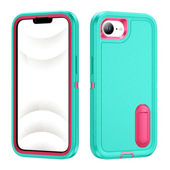 Per iPhone 16e Custodia per telefono in silicone + PC robusto con supporto (verde chiaro + rosso rosa)