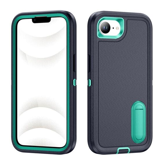 Per iPhone 16e Custodia per telefono in silicone + PC robusto con supporto (blu scuro + verde chiaro)